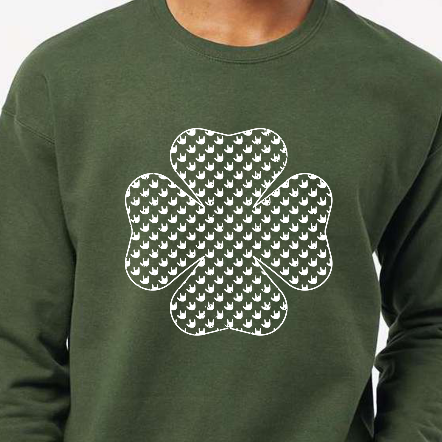 Crew Sweatshirt - Clovers w/ Checkers - Military Green