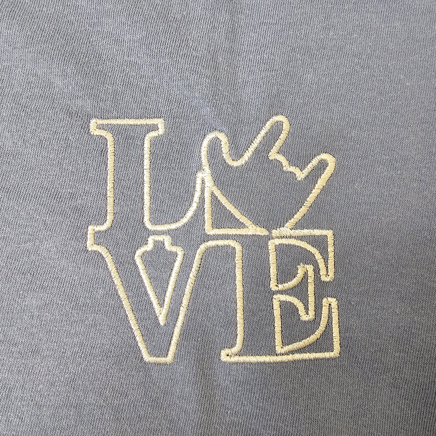 Embroidery - LOVE on left chest.