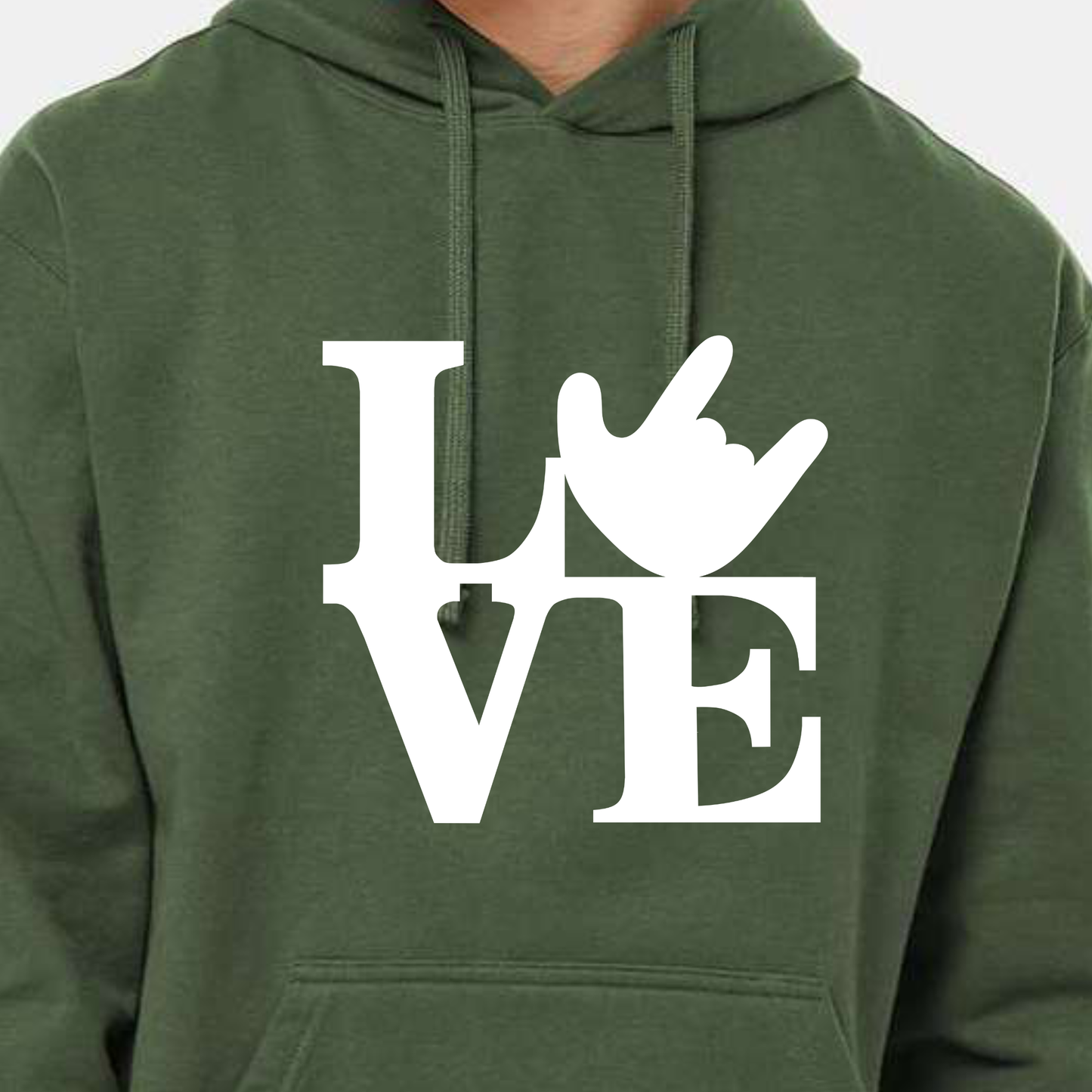 Hoodie Sweatshirt - LOVE w/ ILU - Military Green