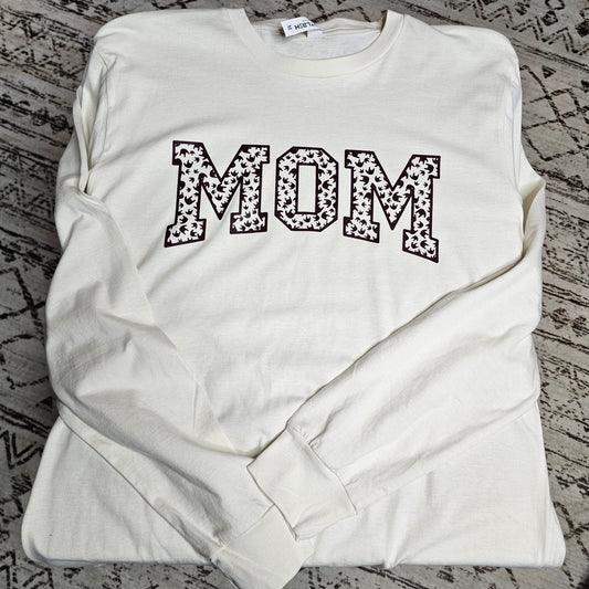 Long Sleeve Shirt - MOM w/ ILY Hand pattern (Maroon)